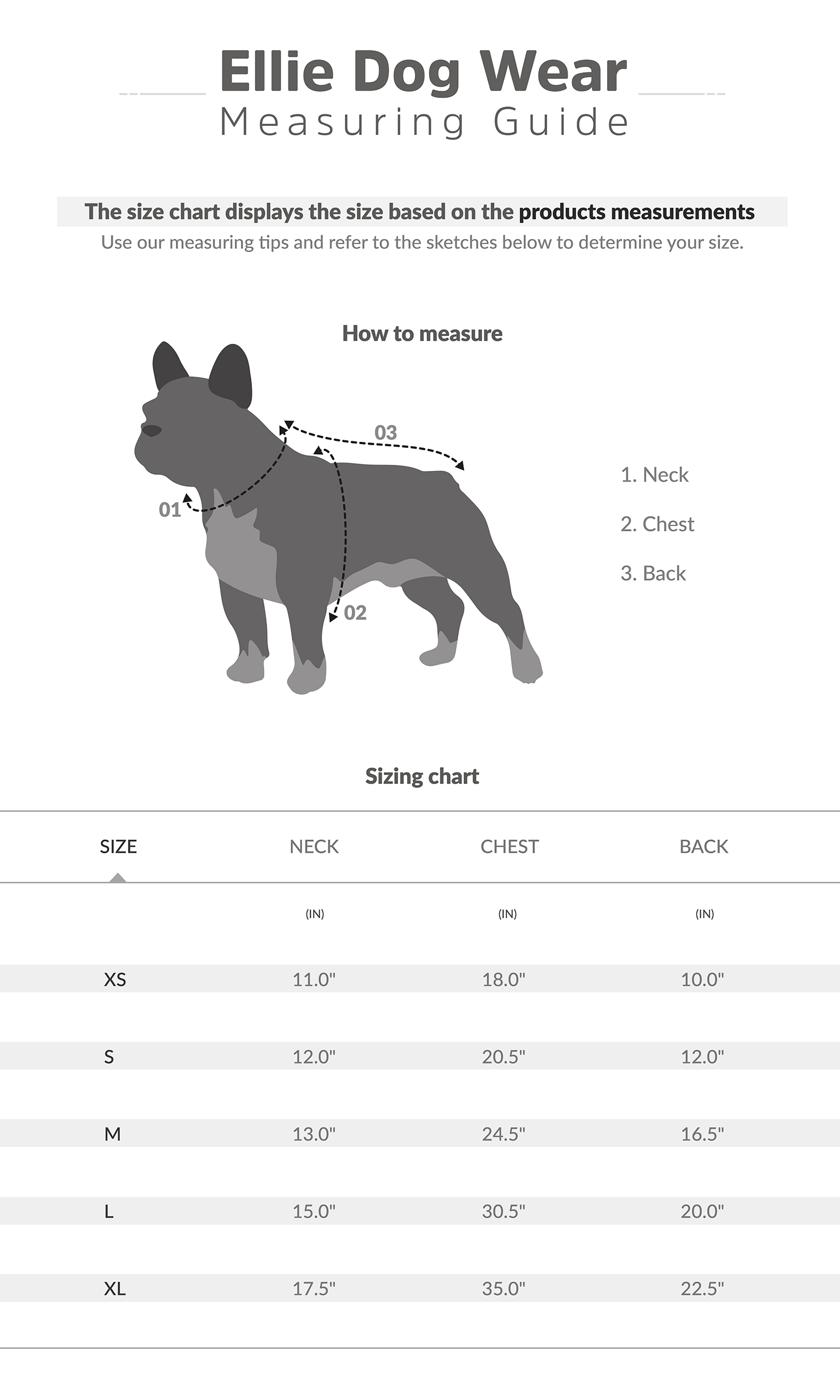 ellie dog wear vest measuring guide